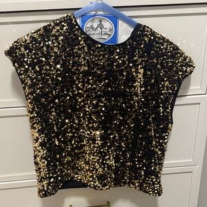 Banana Republic Sequin Top - Black and Gold size S